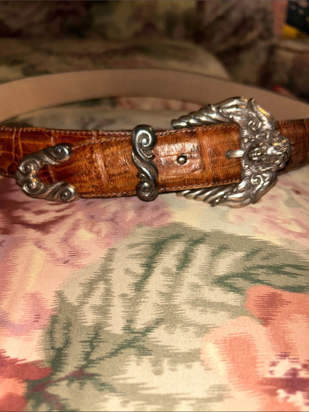 Men's Brown Leather Belt with Ornate Silver Buckle - Brighton Belt